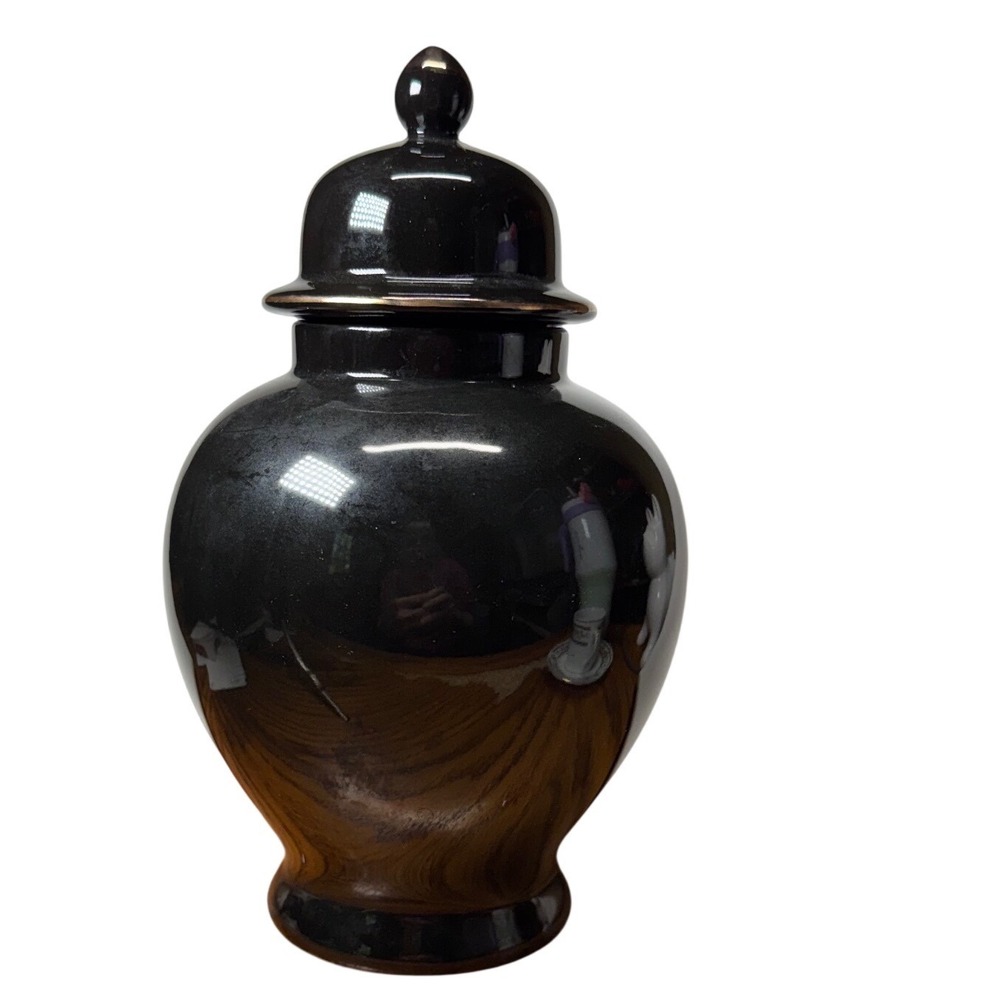 Vintage Japanese Black Porcelain Peacock Vase Ginger Jar Tea Cup Set 7pc Japan - Picture 3 of 15